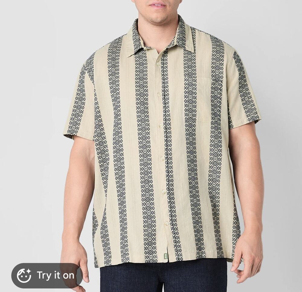 NWT MUTUAL WEAVE BIG & TALL MENS SHORT SLEEVE CAMP SHIRT SIZE 3XL 100% Cotton